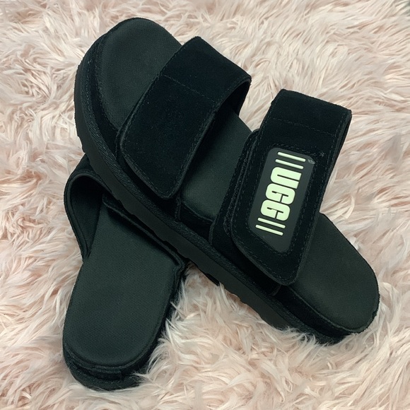 UGG Greer Black Suede Upper Velcro Slides - Picture 2 of 9